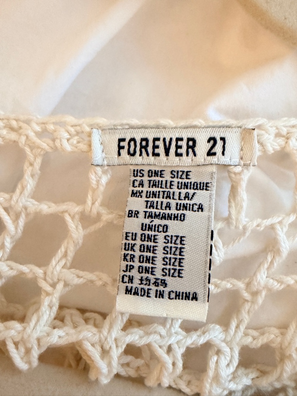 Forever 21 Cream Crochet Longline Openwork Kimono Vest with Bead Fringe - Picture 3 of 3